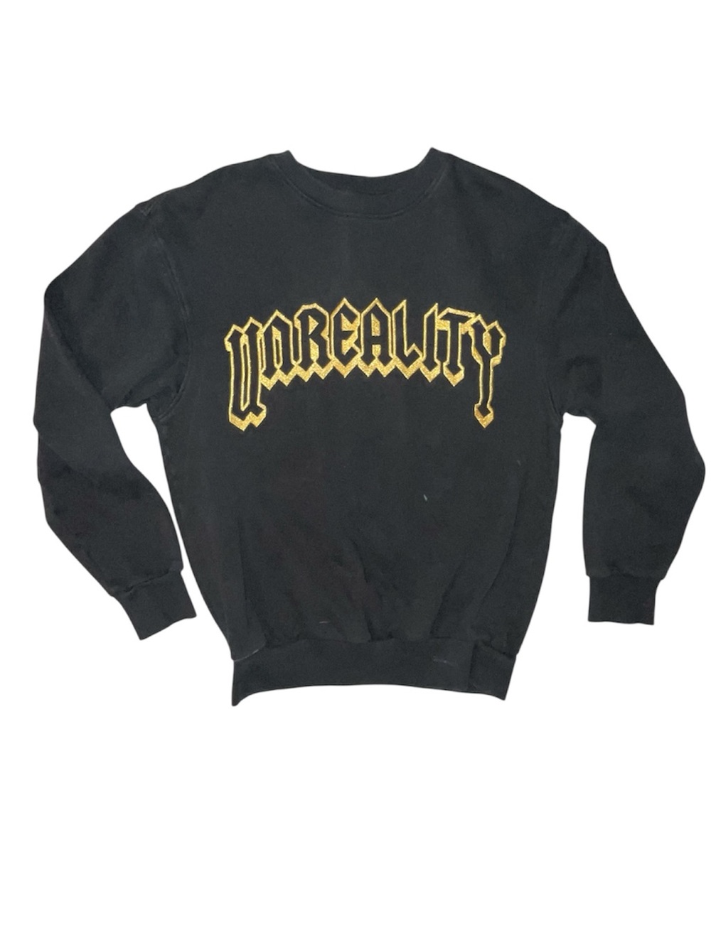 H&M Unreality Crewneck Sweatshirt Black With Gold Embroidered Letters Unisex XS